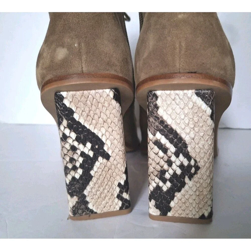 Vince Camuto Dreveri Suede Lace Up Ankle Boots Size 11 Snakeskin Heel Brown